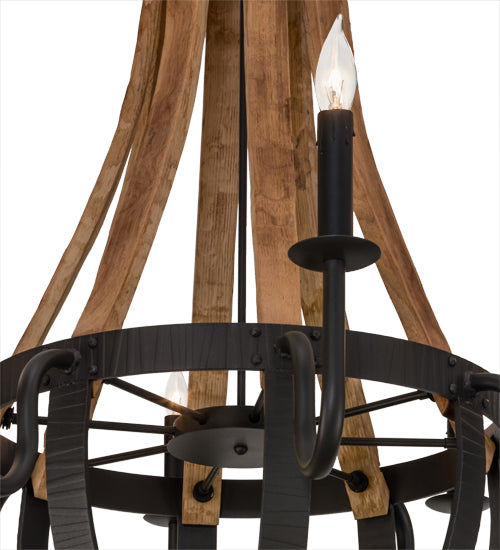 43"W Barrel Stave Madera 8 Lt Chandelier