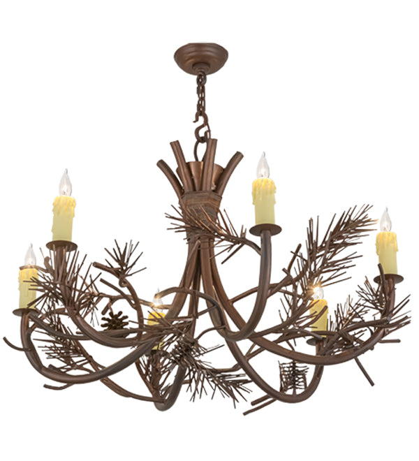 36"W Woodland Pine 6 Lt Chandelier