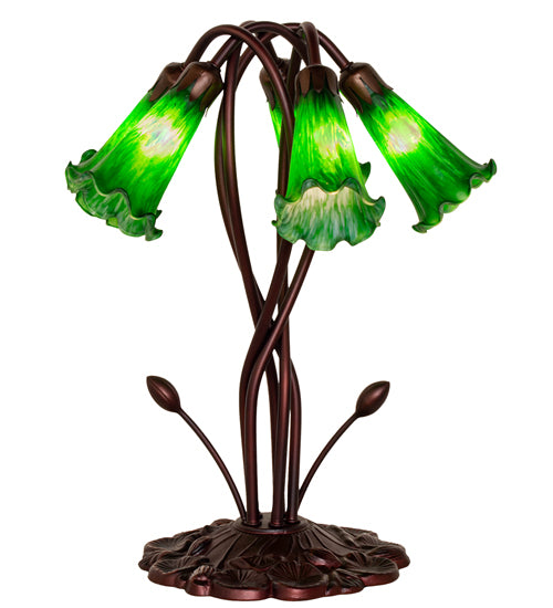 17" High Green Tiffany Pond Lily 5 Lt Accent Lamp