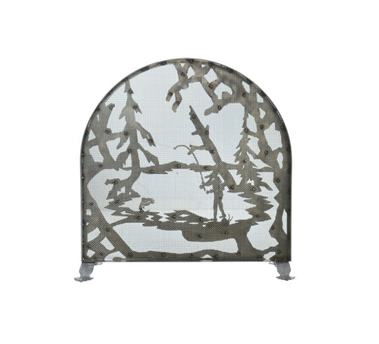 30"W X 30"H Fly Fishing Creek Arched Fireplace Screen