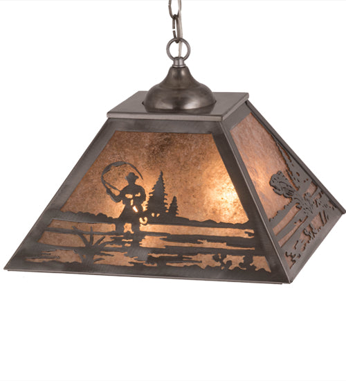 16"Sq Fly Fishing Creek Pendant