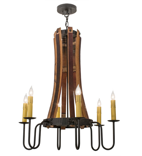 30" Wide Barrel Stave Madera 6 Light Chandelier