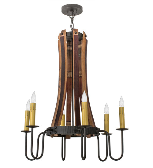 30" Wide Barrel Stave Madera 6 Light Chandelier