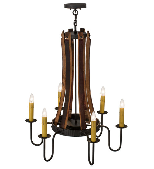 30" Wide Barrel Stave Madera 6 Light Chandelier