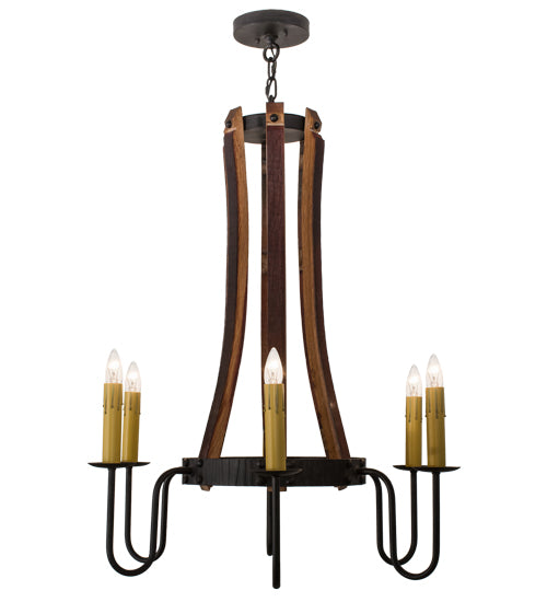 30" Wide Barrel Stave Madera 6 Light Chandelier