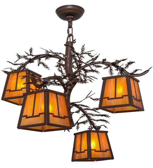 28"W Pine Branch Valley View 4 Lt Chandelier