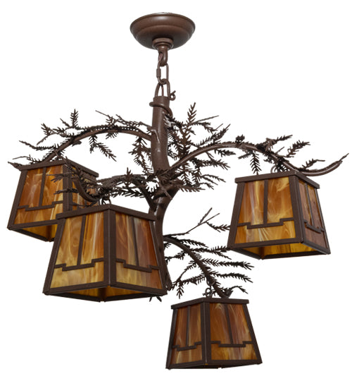 28"W Pine Branch Valley View 4 Lt Chandelier