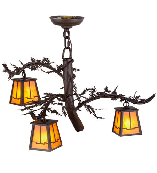 24"W Pine Branch Valley View 3 Lt Chandelier