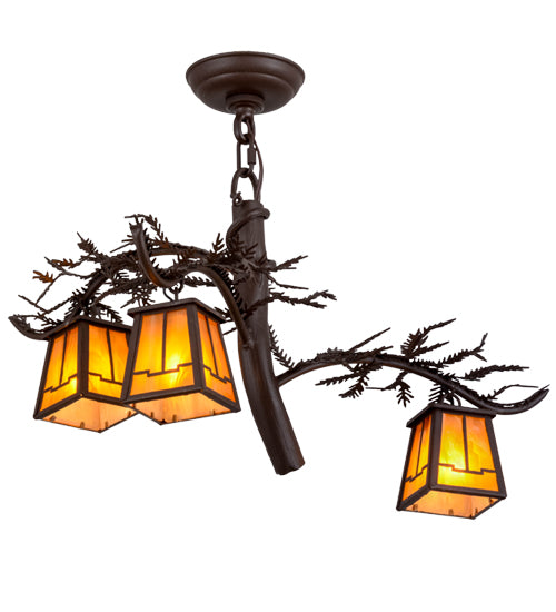 24"W Pine Branch Valley View 3 Lt Chandelier