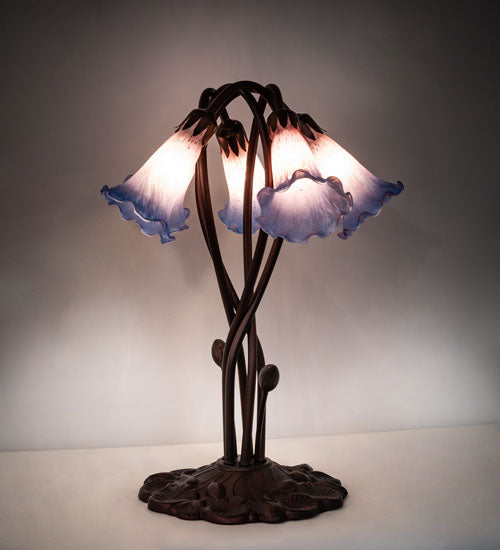 17" High Pink/Blue Tiffany Pond Lily 5 Light Accent Lamp