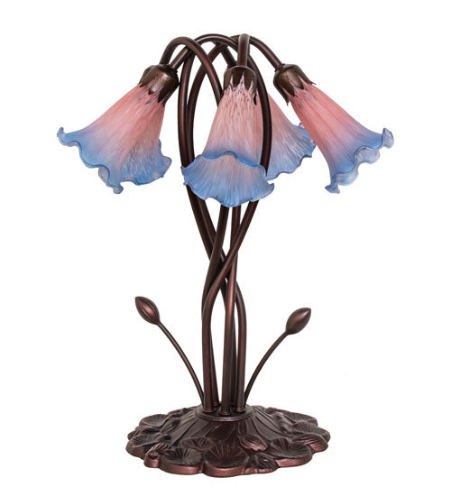 17" High Pink/Blue Tiffany Pond Lily 5 Light Accent Lamp