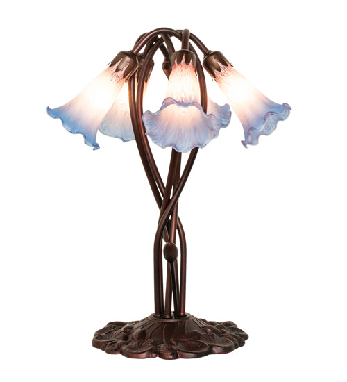 17" High Pink/Blue Tiffany Pond Lily 5 Light Accent Lamp