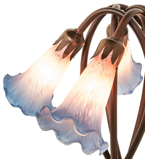 17" High Pink/Blue Tiffany Pond Lily 5 Light Accent Lamp