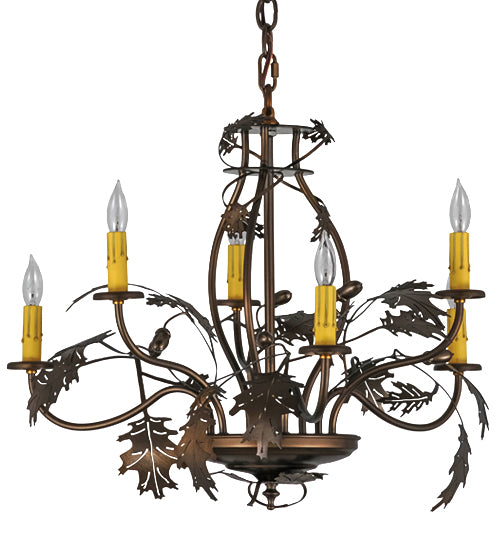 28"W Oak Leaf & Acorn 6 Lt Chandelier