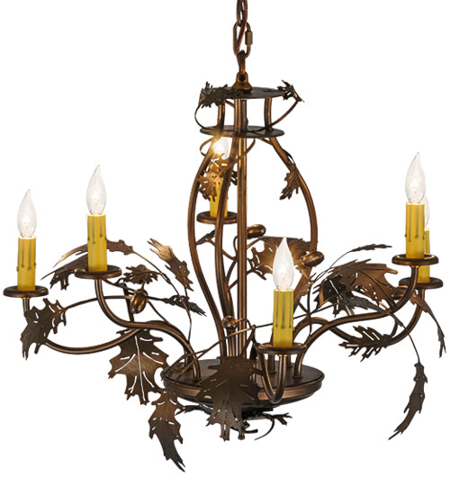 28"W Oak Leaf & Acorn 6 Lt Chandelier