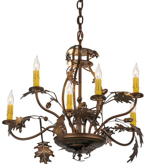 28"W Oak Leaf & Acorn 6 Lt Chandelier