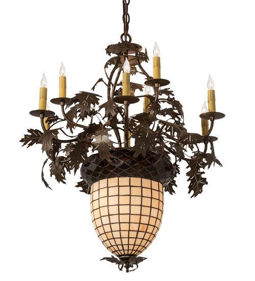 28" Wide Greenbriar Oak 9 Arm Chandelier