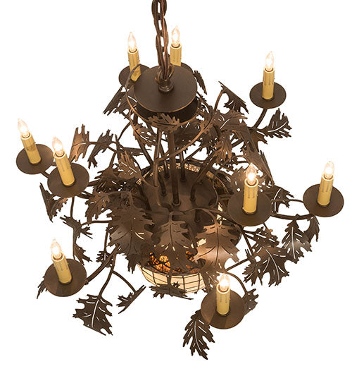 28" Wide Greenbriar Oak 9 Arm Chandelier