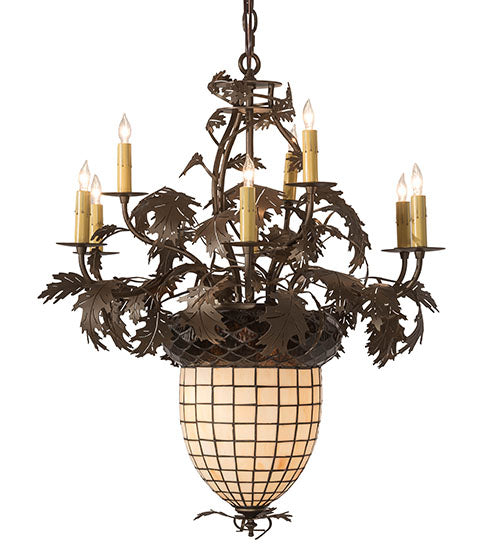 28" Wide Greenbriar Oak 9 Arm Chandelier