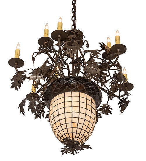 28" Wide Greenbriar Oak 9 Arm Chandelier