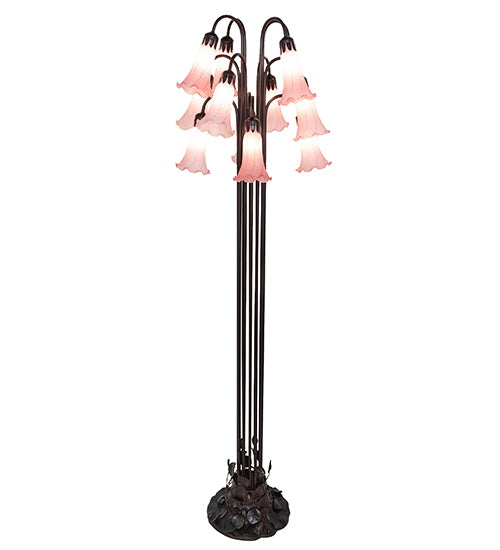 63" High Pink Tiffany Pond Lily 12 Lt Floor Lamp