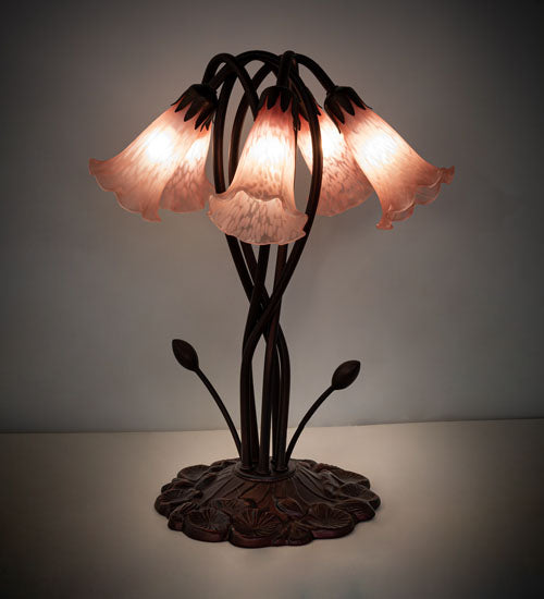 17" High Pink Tiffany Pond Lily 5 Light Accent Lamp