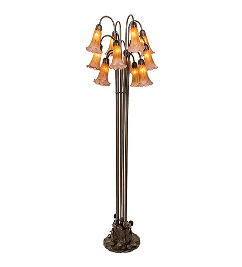 63" High Amber/Purple Tiffany Pond Lily 12 Light Floor Lamp