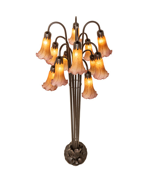 63" High Amber/Purple Tiffany Pond Lily 12 Light Floor Lamp