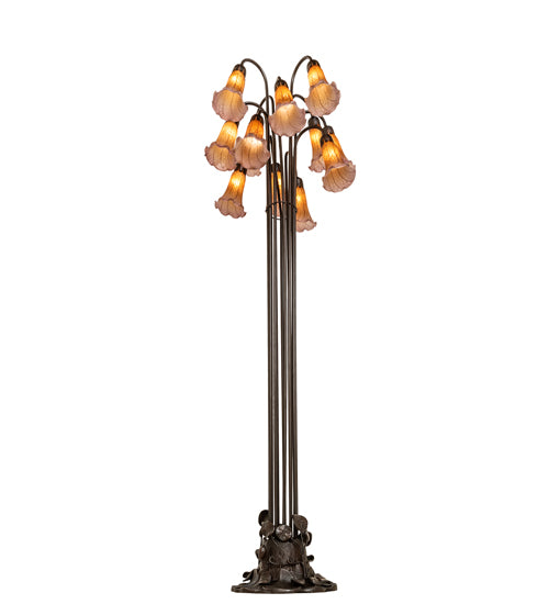 63" High Amber/Purple Tiffany Pond Lily 12 Light Floor Lamp