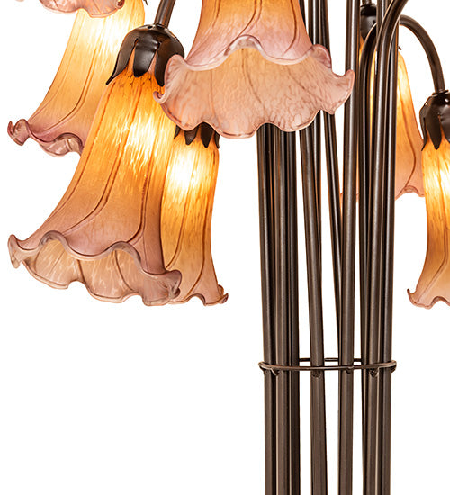 63" High Amber/Purple Tiffany Pond Lily 12 Light Floor Lamp