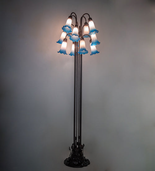 63" High Pink/Blue Tiffany Pond Lily 12 Lt Floor Lamp