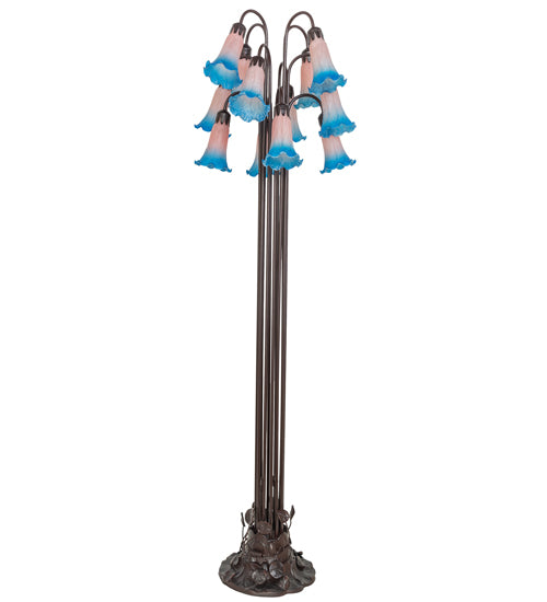 63" High Pink/Blue Tiffany Pond Lily 12 Lt Floor Lamp