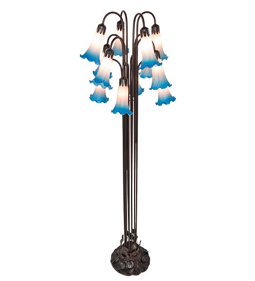 63" High Pink/Blue Tiffany Pond Lily 12 Lt Floor Lamp