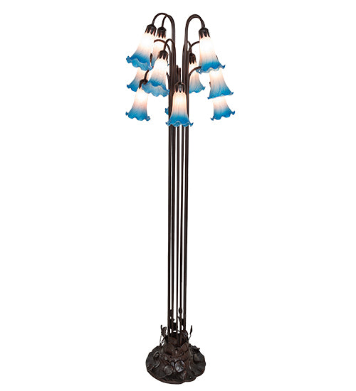 63" High Pink/Blue Tiffany Pond Lily 12 Lt Floor Lamp