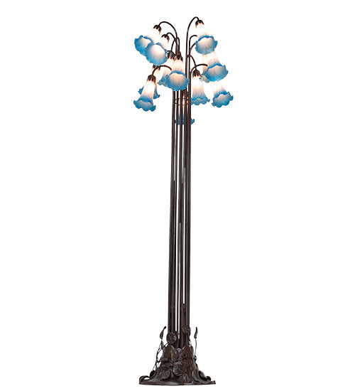 63" High Pink/Blue Tiffany Pond Lily 12 Lt Floor Lamp