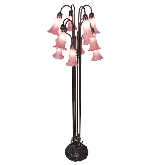 60"H Lavender Tiffany Pond Lily 12 Lt Floor Lamp