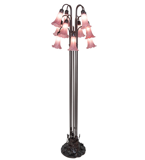 60"H Lavender Tiffany Pond Lily 12 Lt Floor Lamp