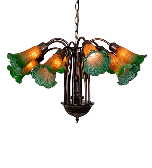 20" Wide Amber/Green Pond Lily 12 Lt Chandelier