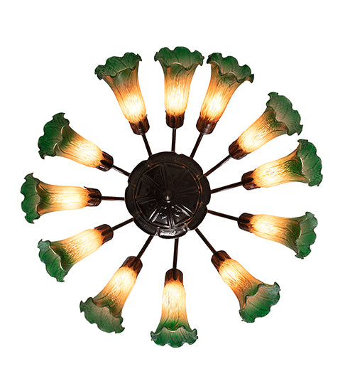 20" Wide Amber/Green Pond Lily 12 Lt Chandelier