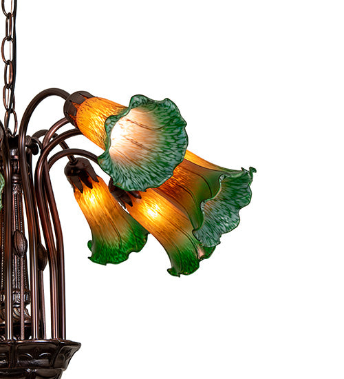 20" Wide Amber/Green Pond Lily 12 Lt Chandelier