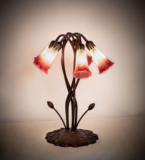 17" High Pink/White Tiffany Pond Lily 5 Lt Accent Lamp