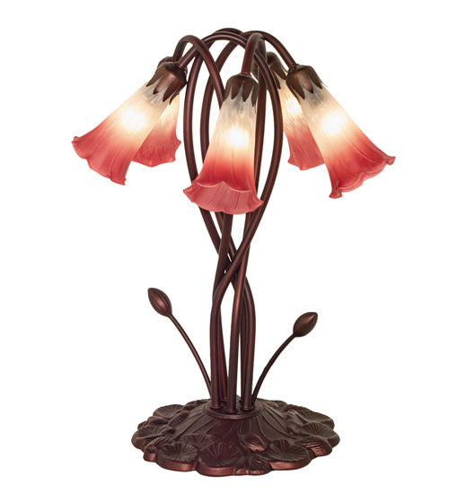 17" High Pink/White Tiffany Pond Lily 5 Lt Accent Lamp