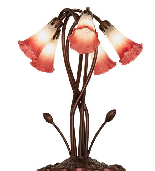 17" High Pink/White Tiffany Pond Lily 5 Lt Accent Lamp