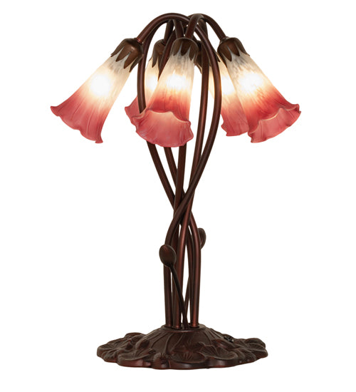 17" High Pink/White Tiffany Pond Lily 5 Lt Accent Lamp