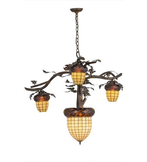 48" Wide Acorn Branch 4 Light Chandelier