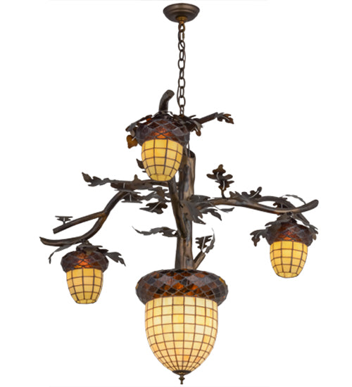 48" Wide Acorn Branch 4 Light Chandelier