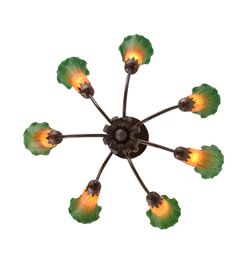 24" Wide Amber/Green Tiffany Pond Lily 7 Lt Chandelier