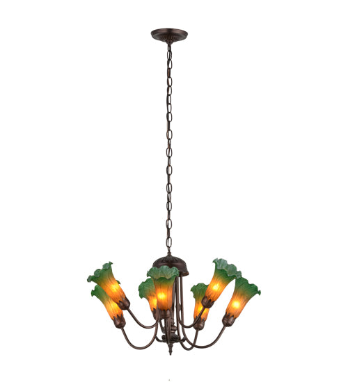 24" Wide Amber/Green Tiffany Pond Lily 7 Lt Chandelier