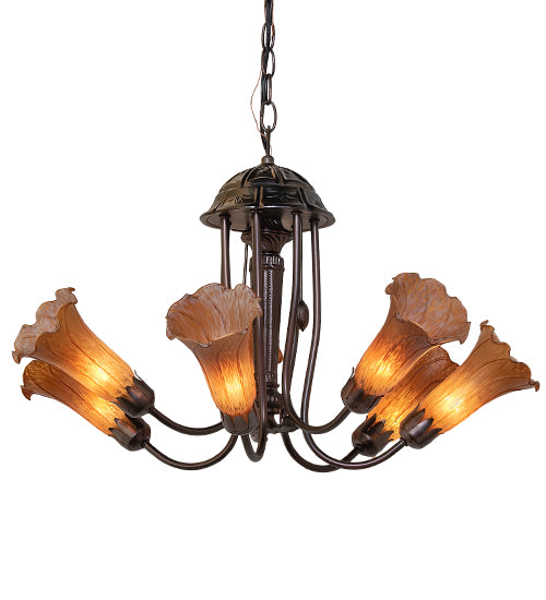 24" Wide Amber Tiffany Pond Lily 7 Light Chandelier