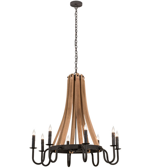 42"W Barrel Stave Madera 8 Lt Chandelier